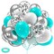 60pcs Teal Blue, Silver, and White Balloons - 12 Inch Turquoise and Silver Metallic Confetti Balloons Kit with Ribbons for Wedding, Bridal, Baby Shower, Birthday, Graduation, and Prom Party Decorations